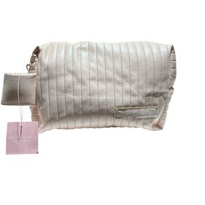 Beauty Creations Cream Striped Cosmetic Bag